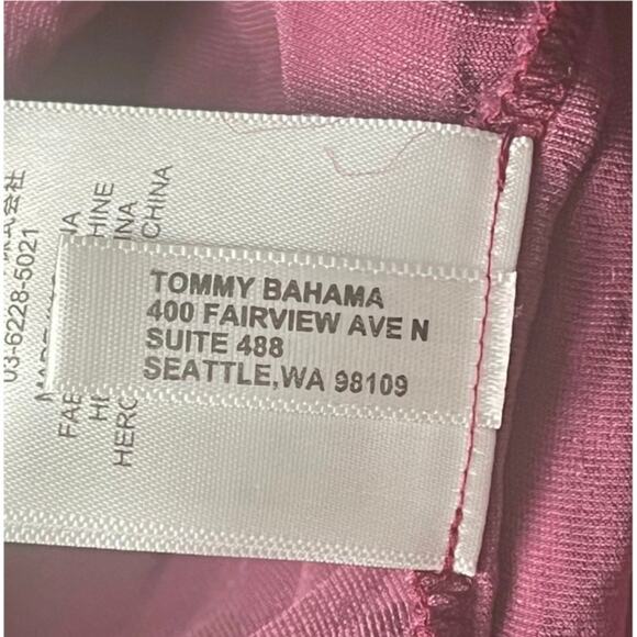 TOMMY BAHAMA‎ Medium Silk Blend Crushed Velvet Red/Pink Top 3/4 Sleeve Tie Neck - Picture 8 of 8